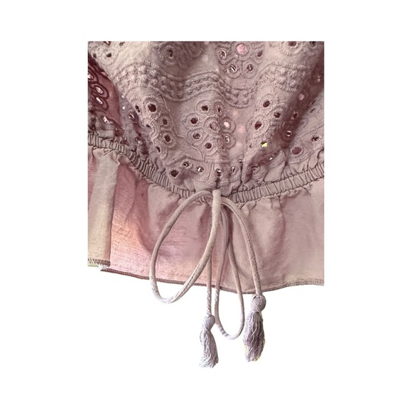 Purple Lavender Eyelet Off-Shoulder CropTop 100% Cotton Small - Picture 7 of 10
